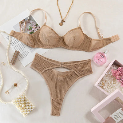 Conjunto de lencería de malla con braguita de talle alto Zoey