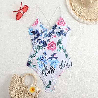 Bañador con estampado y tirantes cruzados