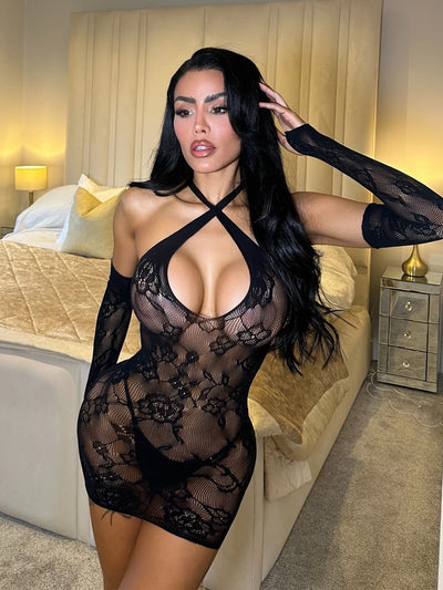 Vestido de encaje con escote profundo