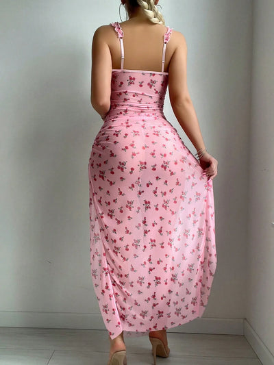 Vestido de malla con estampado de flores