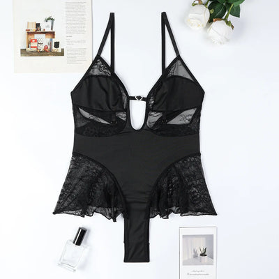 Body con ribete de encaje y volantes