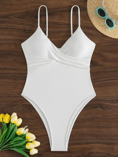 Bañador blanco de punto acanalado