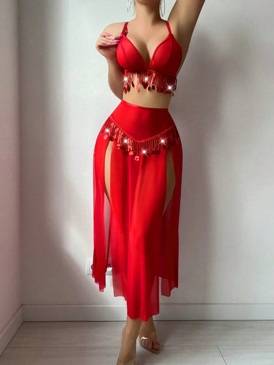 Conjunto de lencería con falda maxi y flecos Nora