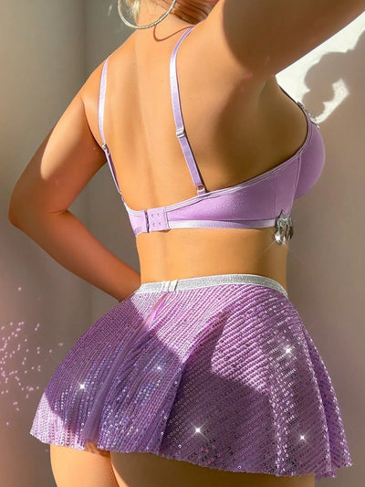 Conjunto de lencería brillante con minifalda Iris