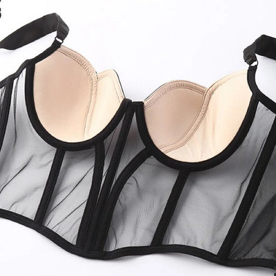 Sujetador push up de tipo corsé con malla-Diabolique.es