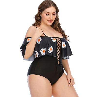 Bañador negro plus size con margaritas-Diabolique.es