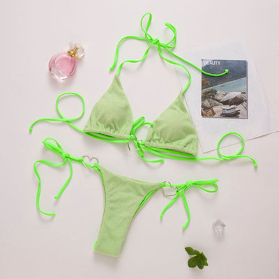 Biquini verde con corazoncitos metálicos-Diabolique.es