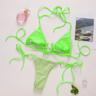 Biquini verde con corazoncitos metálicos-Diabolique.es