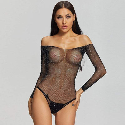 Body de malla brillante con manga larga-Diabolique.es