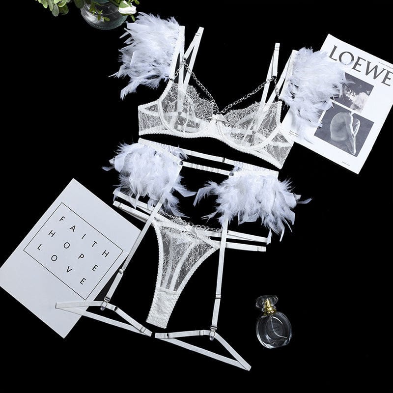 Conjunto de lencería con plumas Lilly-Diabolique.es