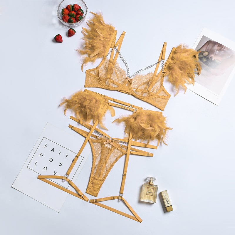 Conjunto de lencería con plumas Lilly-Diabolique.es