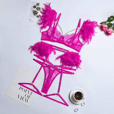 Conjunto de lencería con plumas Lilly-Diabolique.es