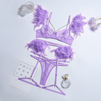Conjunto de lencería con plumas Lilly-Diabolique.es