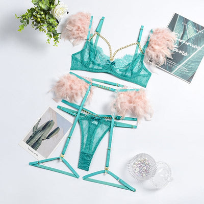 Conjunto de lencería con plumas Lilly-Diabolique.es