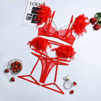 Conjunto de lencería con plumas Lilly-Diabolique.es