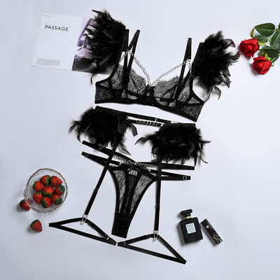 Conjunto de lencería con plumas Lilly-Diabolique.es
