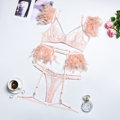 Conjunto de lencería con plumas Lilly-Diabolique.es