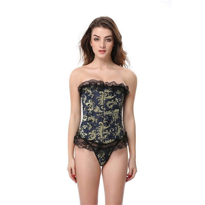 Corsé gótico con motivo floral dorado-Diabolique.es
