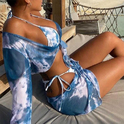 Ropa de baño de cuatro piezas con efecto tie dye-Diabolique.es
