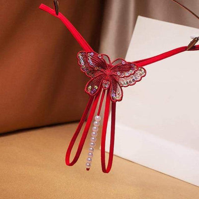 Tanga con mariposa bordada y perlas-Diabolique.es